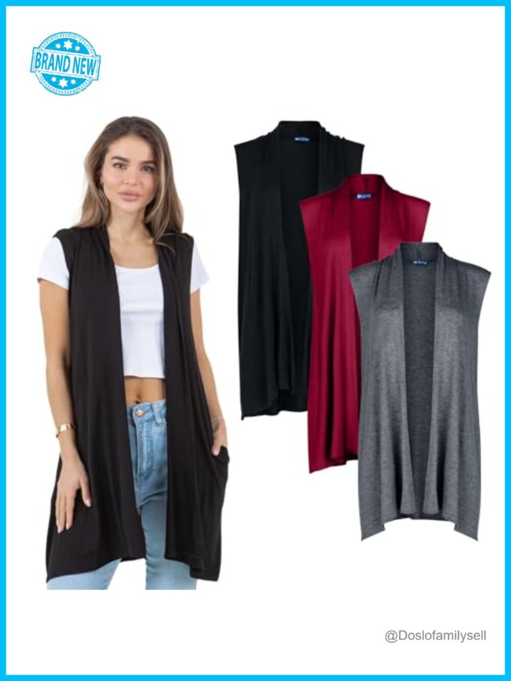 Sleeveless Open Front Cardigan Side Pockets Lightweight Duster Vest